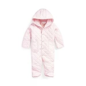 Ralph Lauren Baby Girl Pink Quilted Bunting Hooded Footed Snowsuit One Piece NWT